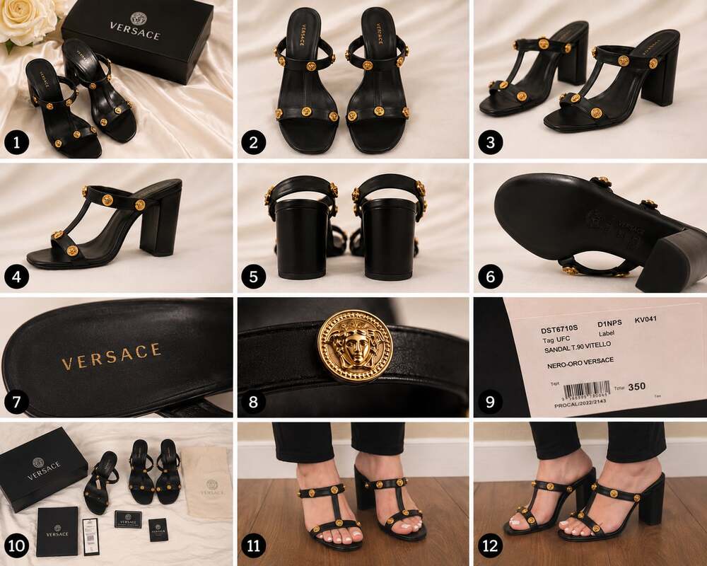 Versace Black Leather Medusa Studded Heeled Sandals Size 39 EU,